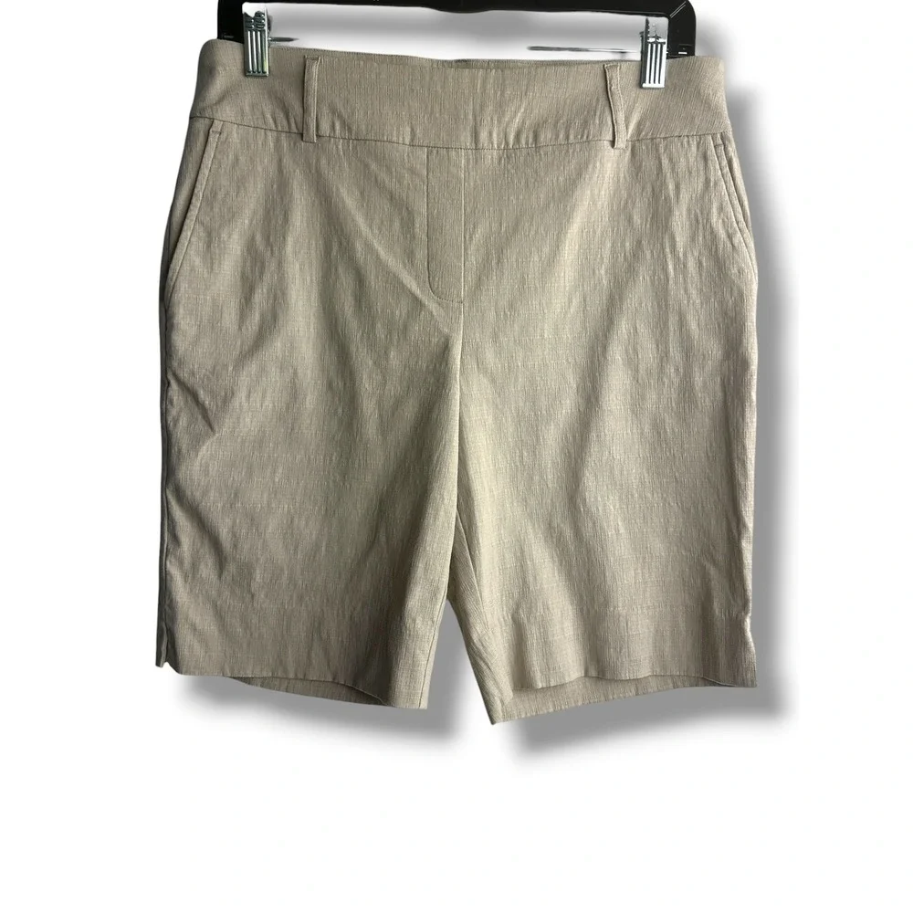 Hilary Radley Bermuda Shorts Womens Medium Beige Textured Pull On D5033-E1127